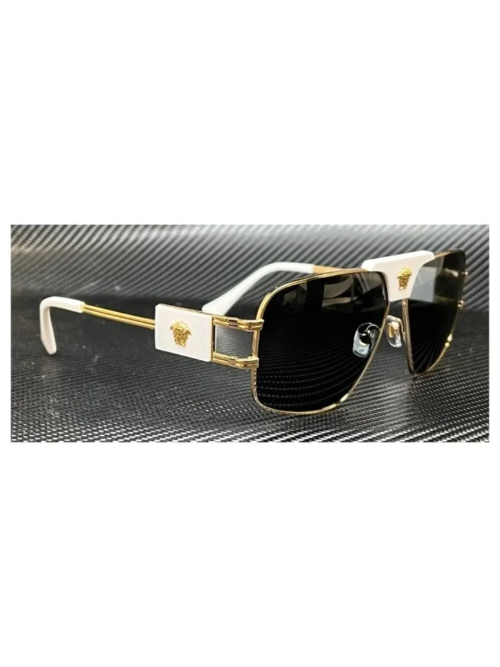 New Versace Men White Gold Sunglasses 63-12-145